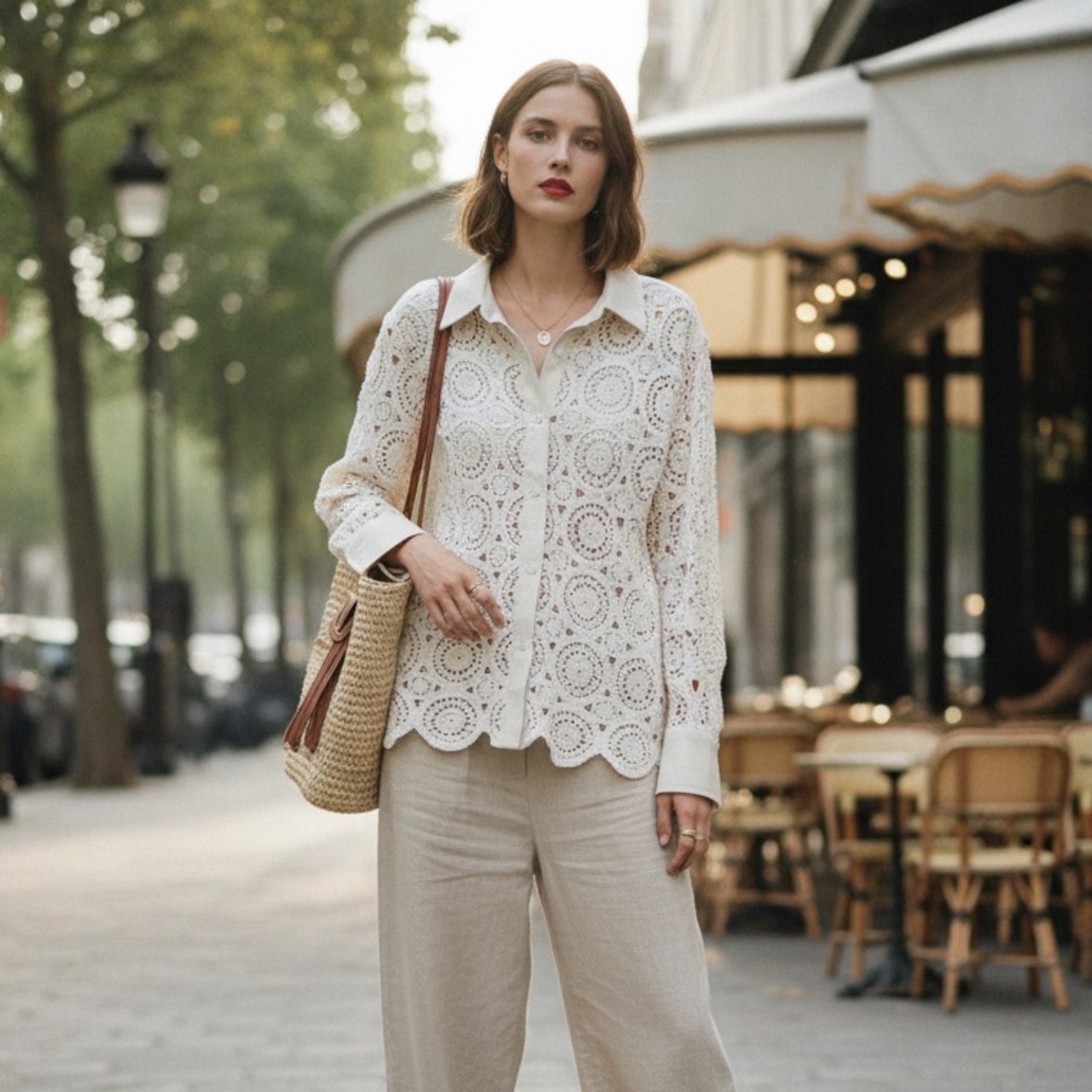 NWOT House of Harlow 1960 Cream Lace Top Shirt Jacket Faux Leather Unisex S-M
